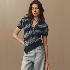 Anthropologie Pilcro Short-Sleeve Asymmetrical Polo Sweater Size L